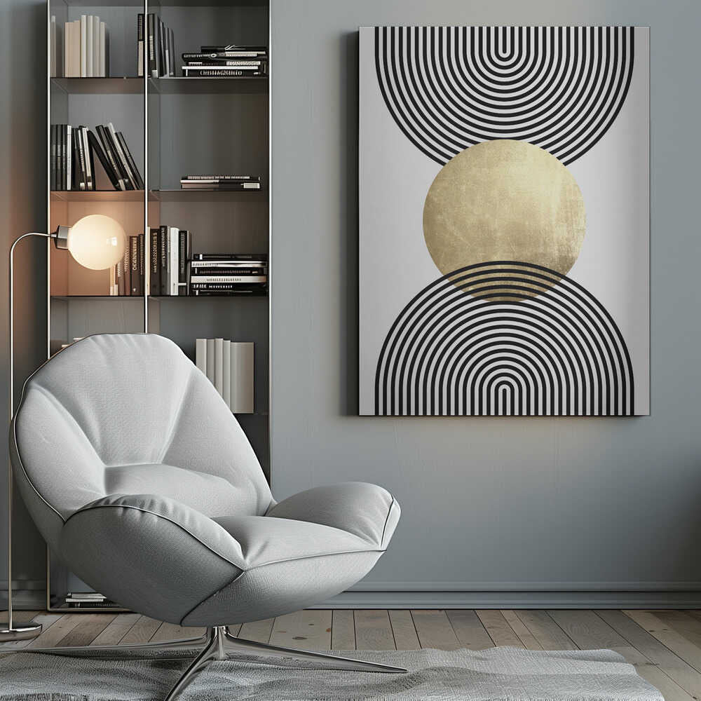 Wall art Golden Textured Circle and Bold Black Lines
