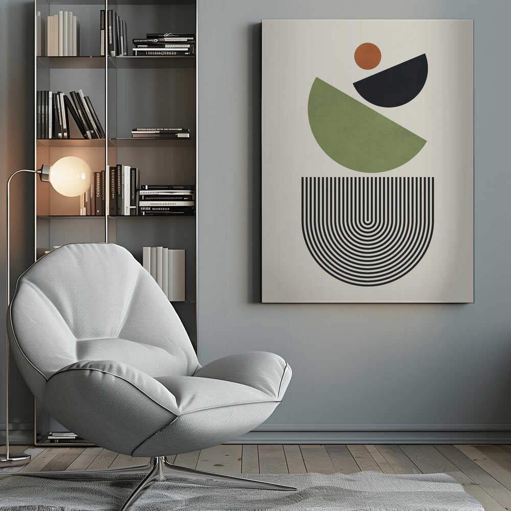 Wall art Geometric Shapes in Green Black and Orange