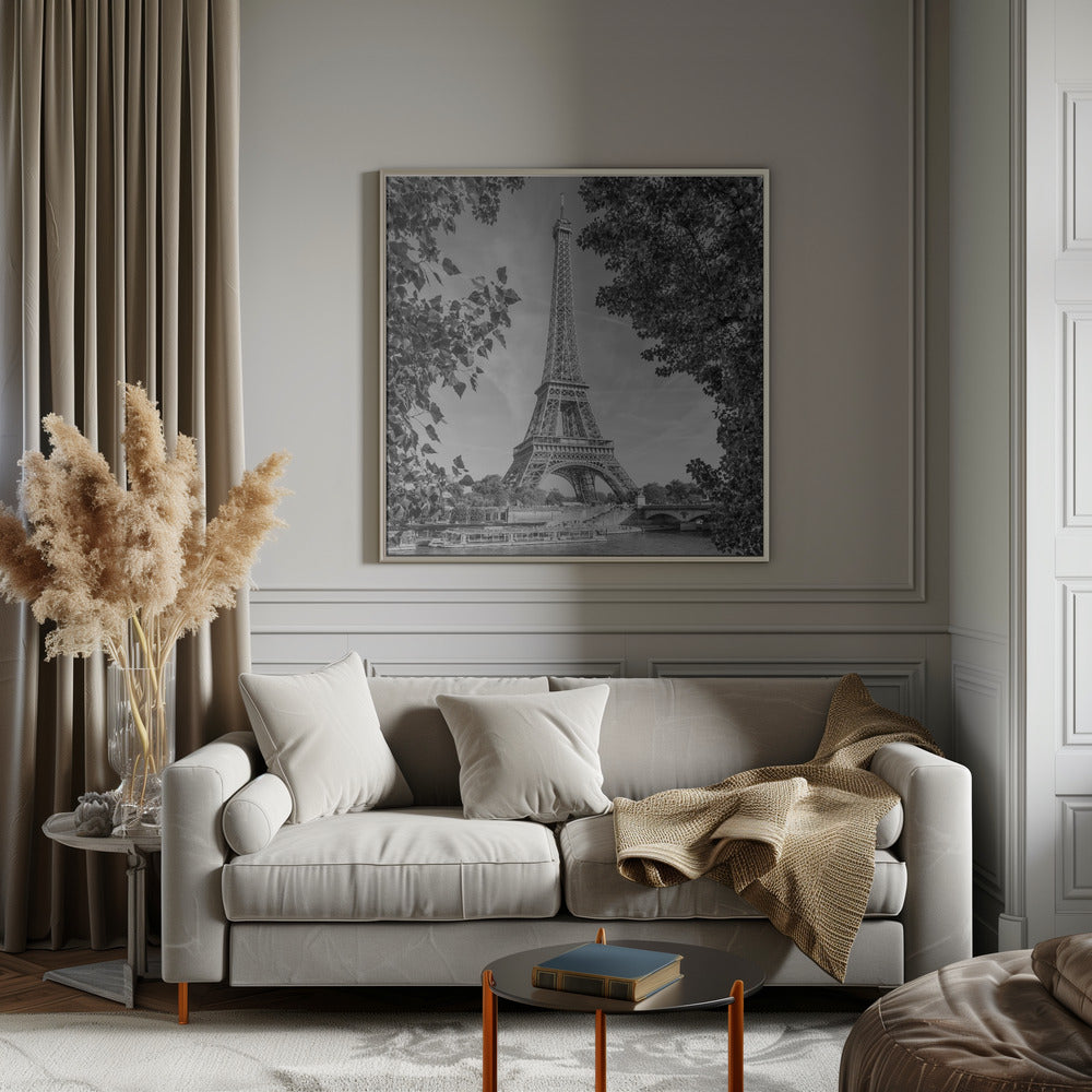Wall art PARIS Eiffel Tower & River Seine - Monochrome