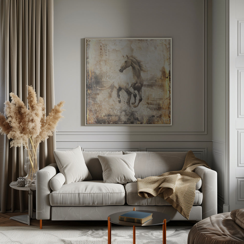 Sample white horses with dusty effect and white frame