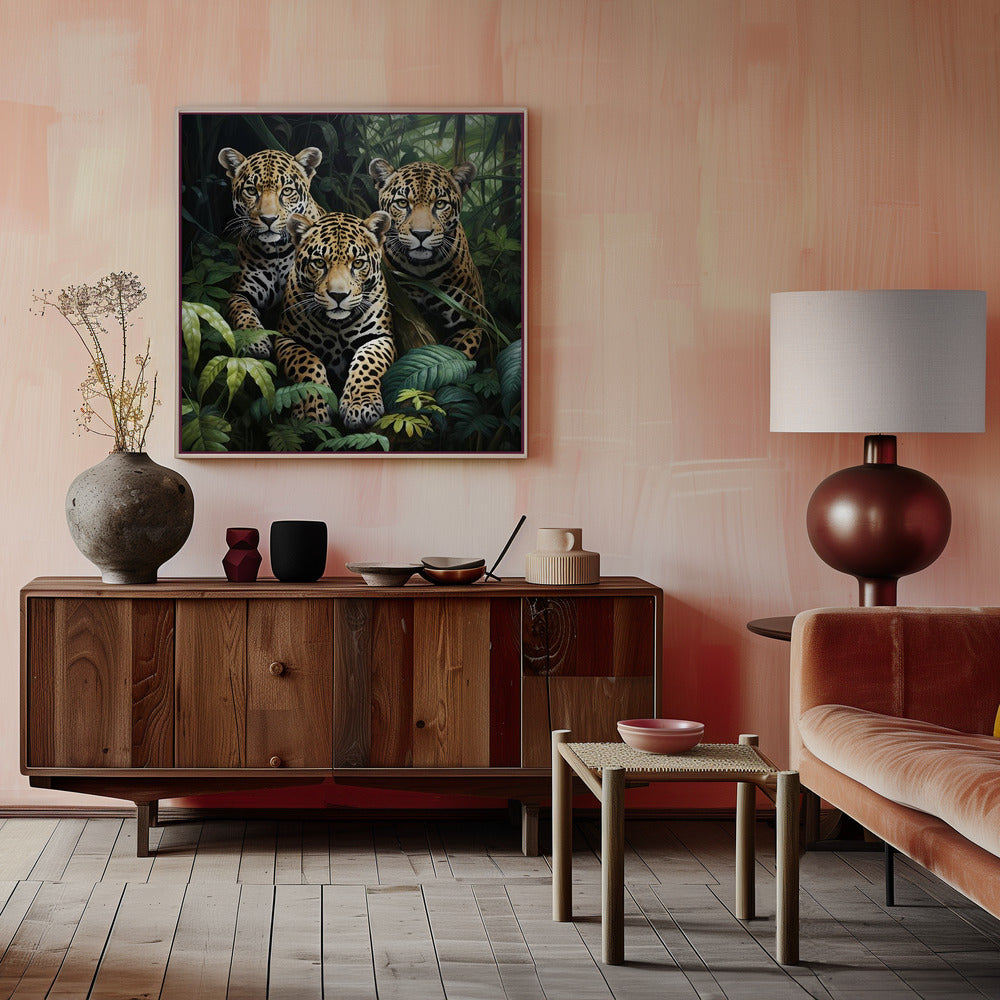 Wall Art Felines Nature-Inspired Canvas Print-wall-art-three-jaguars-in-the-jungle-inches