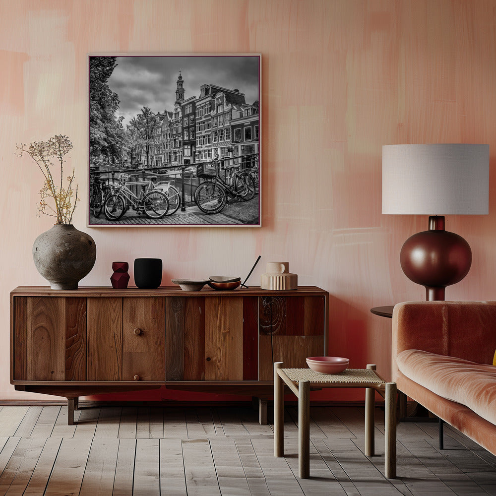 Landscape Photography Canvas Print-wall-art-amsterdam-flower-canal-black-amp-white-