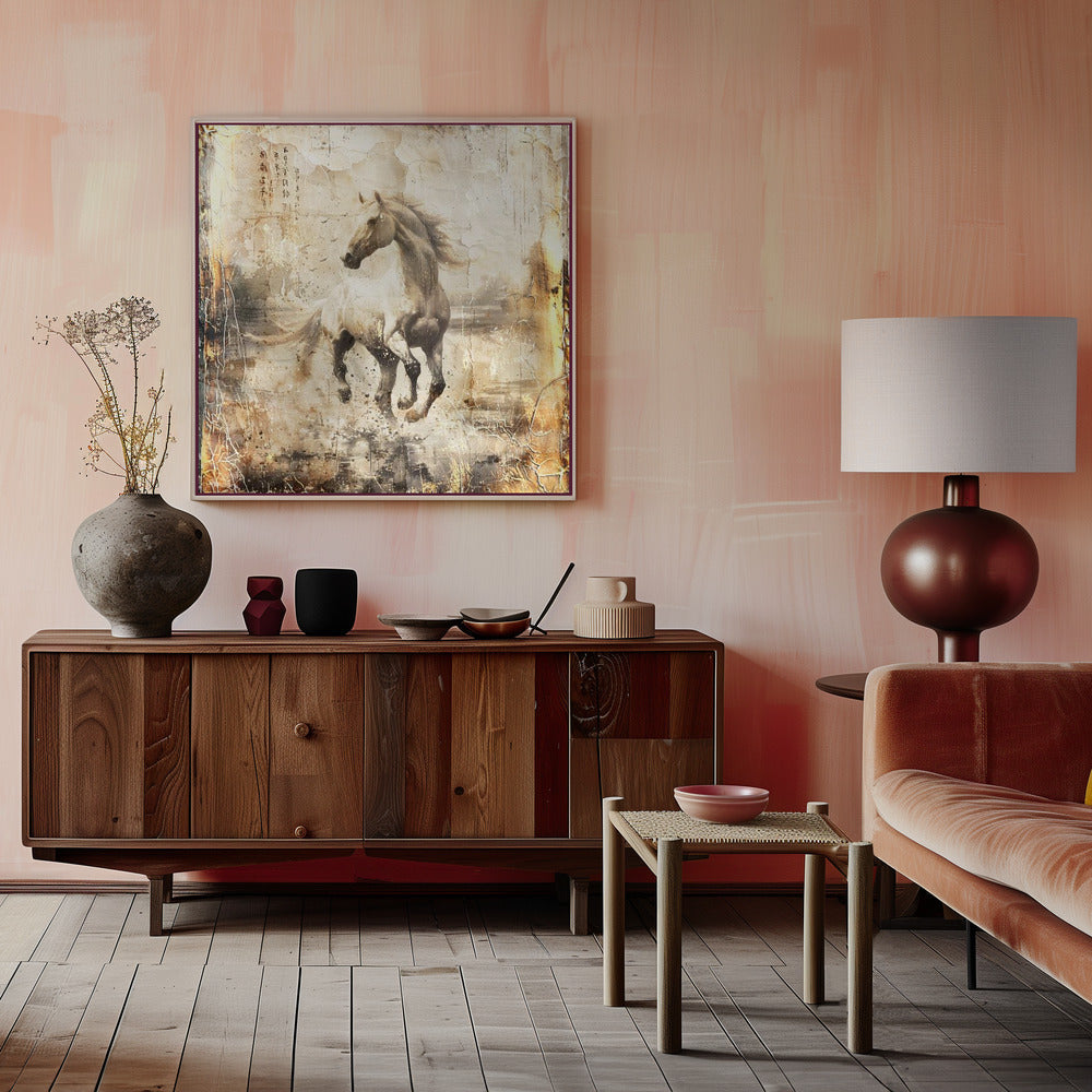 Sample white horses with dusty effect and white frame