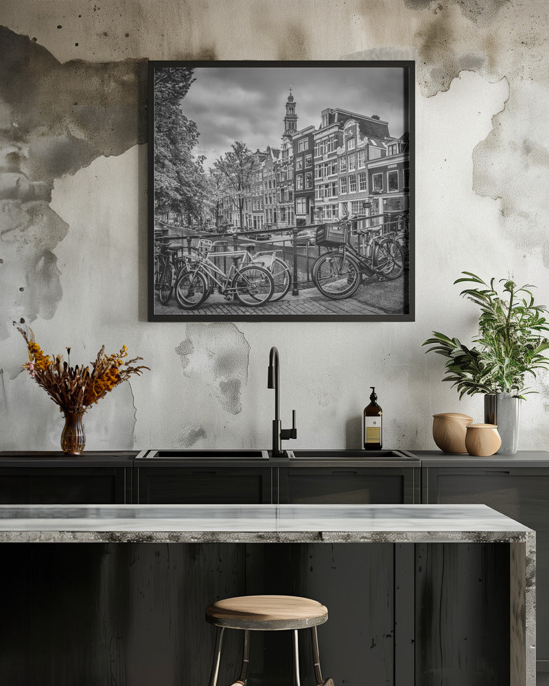 Landscape Photography Canvas Print-wall-art-amsterdam-flower-canal-black-amp-white-