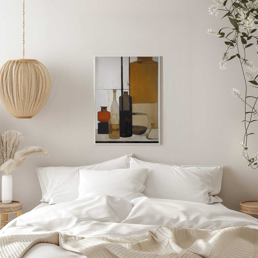 Shapes of Stillness – abstract wall art, in a bedroom setting