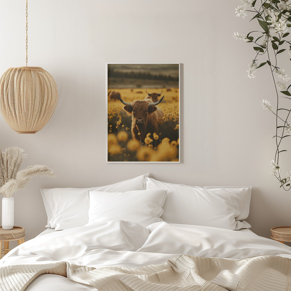 Highland Cows In Flower Field Wall Artwork 0