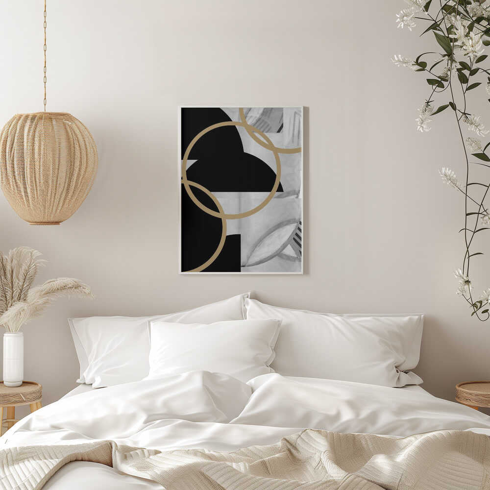 Wall art Black and White Stripes Gold Spheres No3