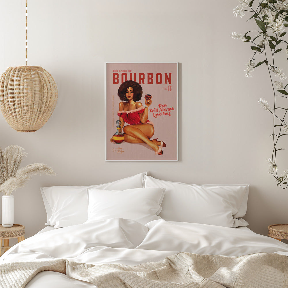 Wall art Babes of Bourbon Vol 8 Vintage Pinup Girl With Afro 36X48inch In Black Floating Frame