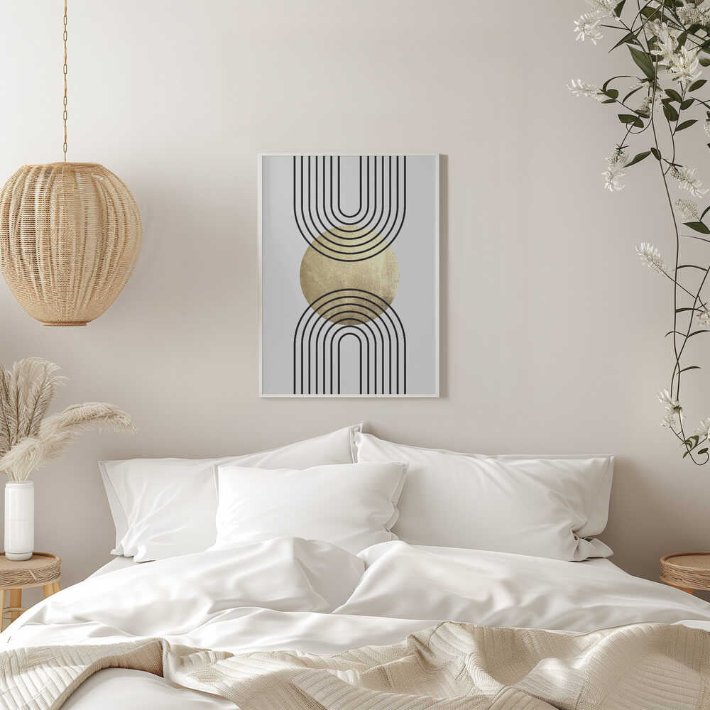 Wall art Golden Textured Circle and Bold Black Lines