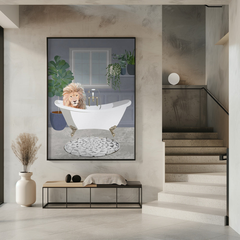 Wall Art Lion Takes A Bath Canvas Print