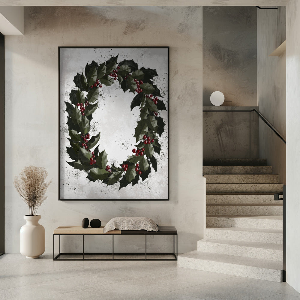 Wall art Splatters holly wreath Canvas Print