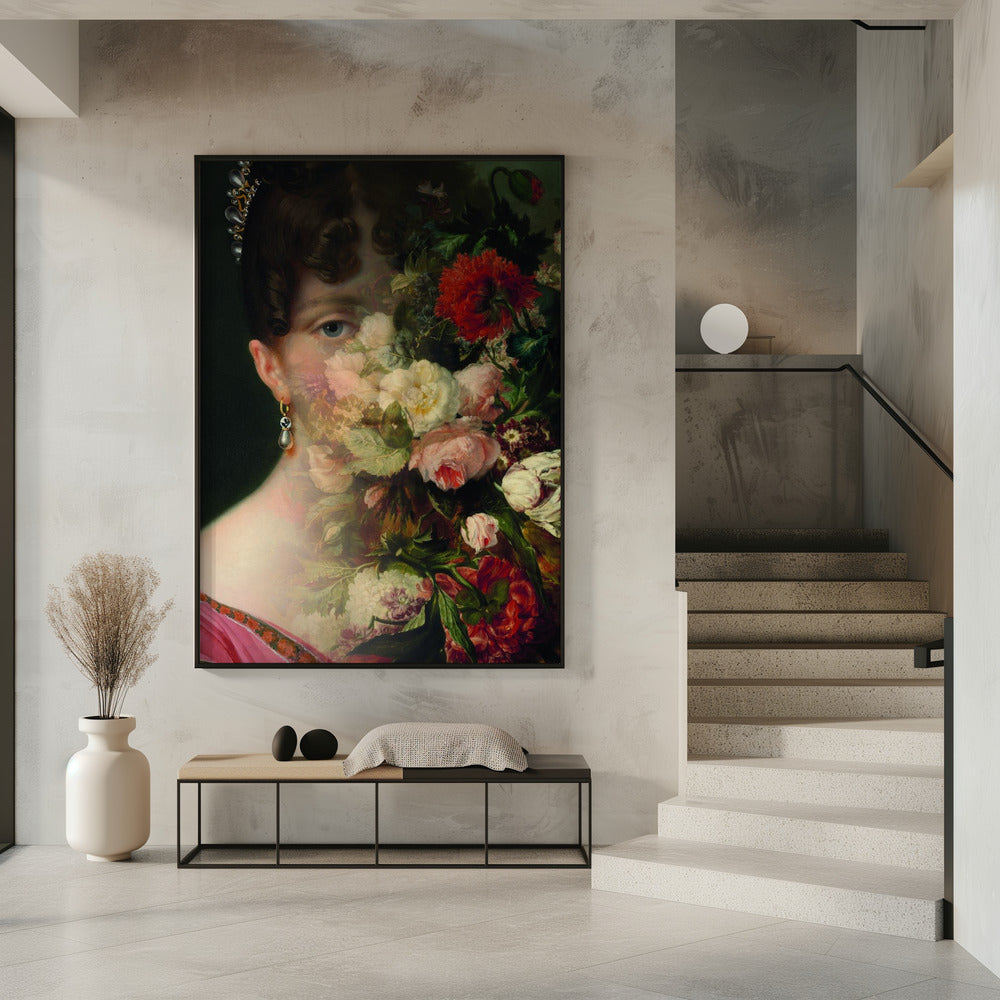 Portrait of Hortense de Beauharnais, queen of Holland with flower still life Wall Artwork 0