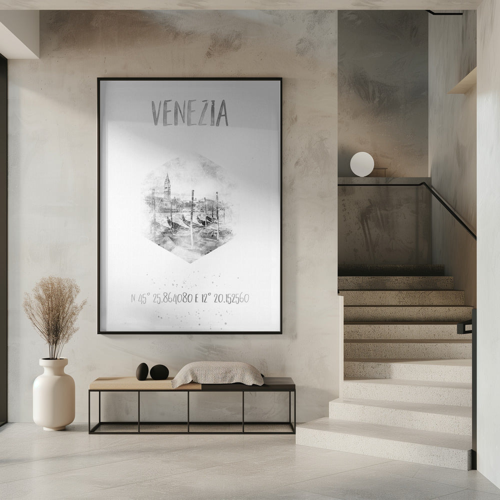 Landscape Photography Canvas Print-wall-art-coordinates-venice-grand-canal-monochrome-watercolor-