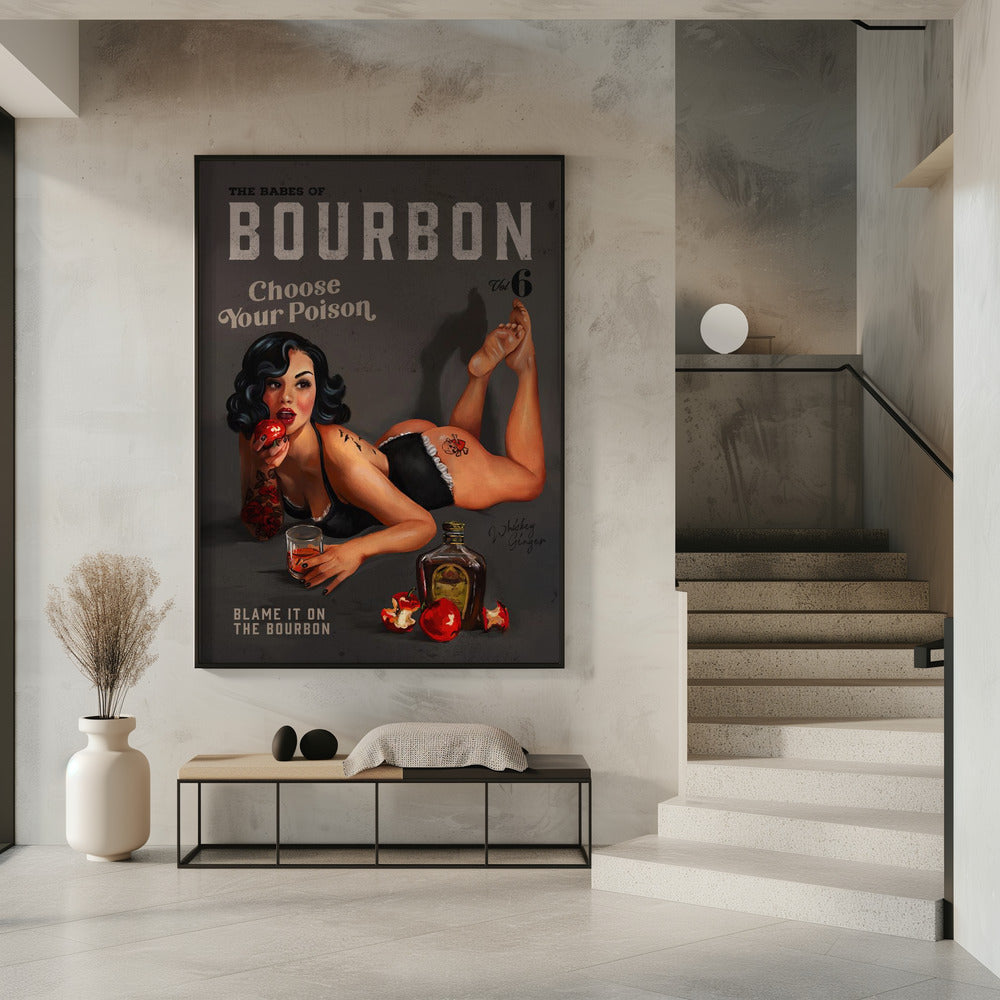 Wall art Babes of Bourbon Vol 6 Choose Your Poison Sexy Pinup 36X48inch In White Floating Frame