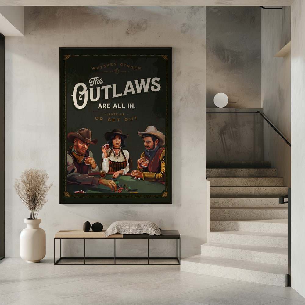Outlaws Are All In Cool Cowboy Poker Art Wall Artwork 0