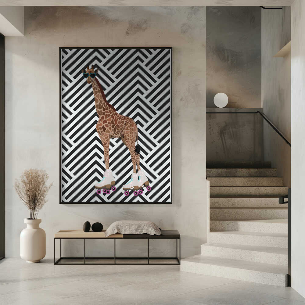 Wall art Giraffe Rollerskates retro