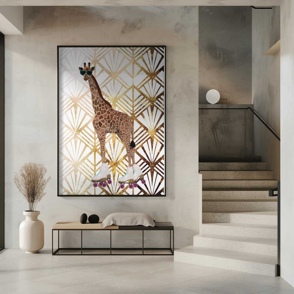 Wall art Giraffe Rollerskates Art Deco