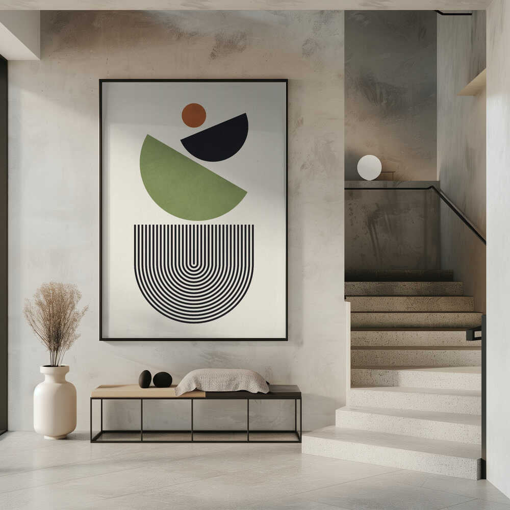 Wall art Geometric Shapes in Green Black and Orange