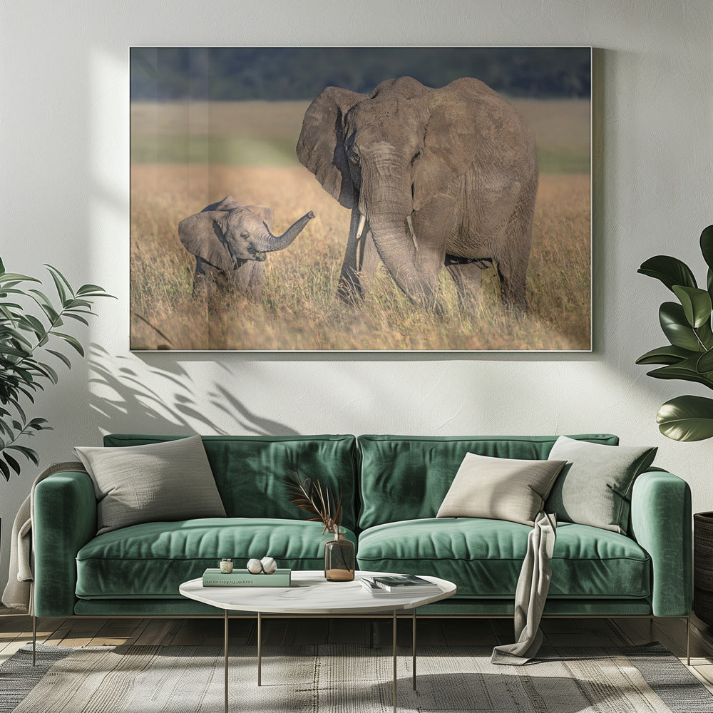 Wall art Mom elephant with calf