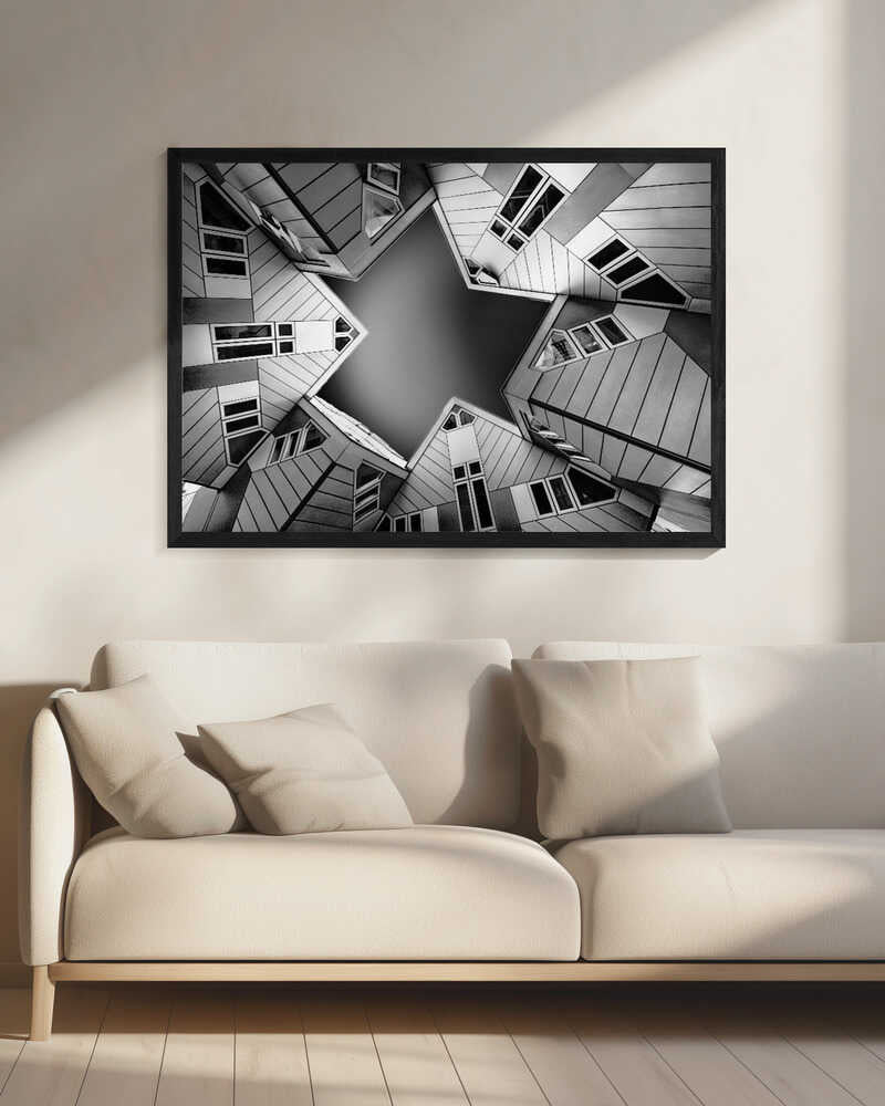 Cubic houses – cityscape wall art, in a neutral interior
