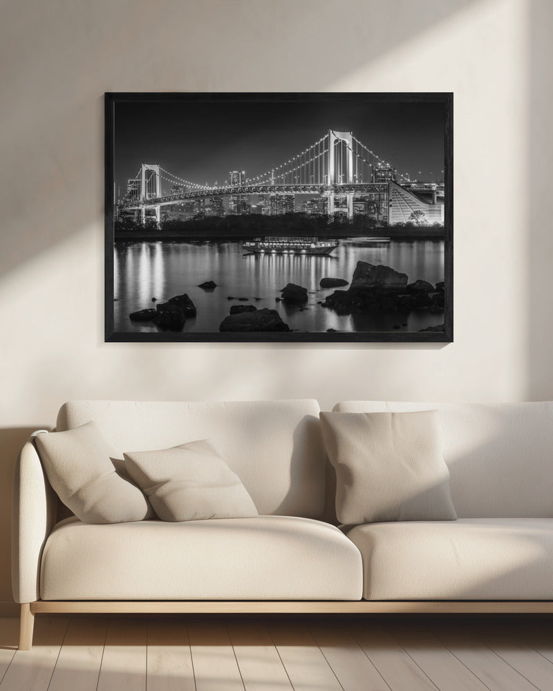 Wall art Charming Rainbow Bridge with Tokyo Skyline in the evening - monochrome panorama