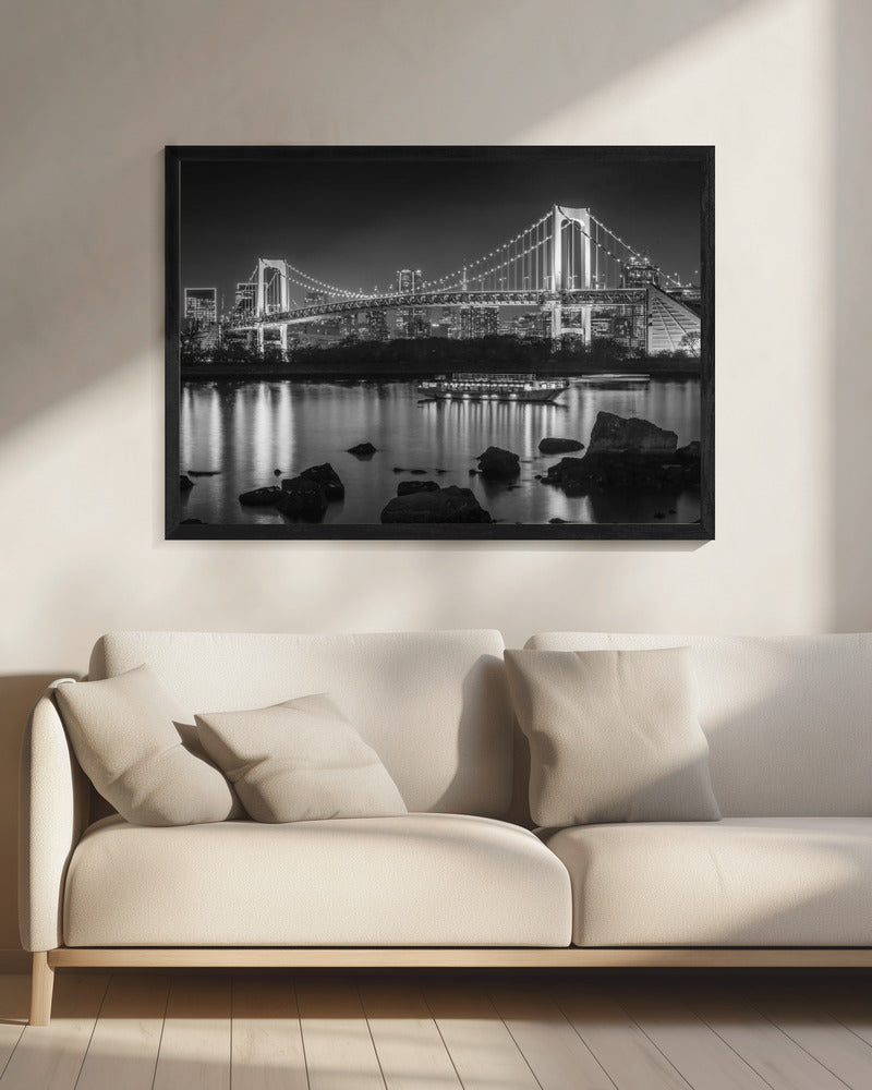 Wall art Gorgeous Rainbow Bridge with Tokyo Skyline in the evening - monochrome