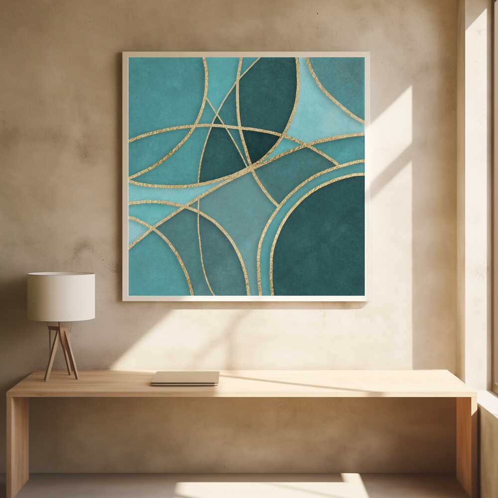 Wall art Round Abstracts Turquoise Gold