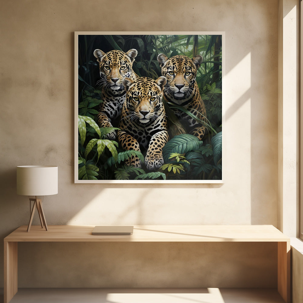 Wall Art Felines Nature-Inspired Canvas Print-wall-art-three-jaguars-in-the-jungle-inches