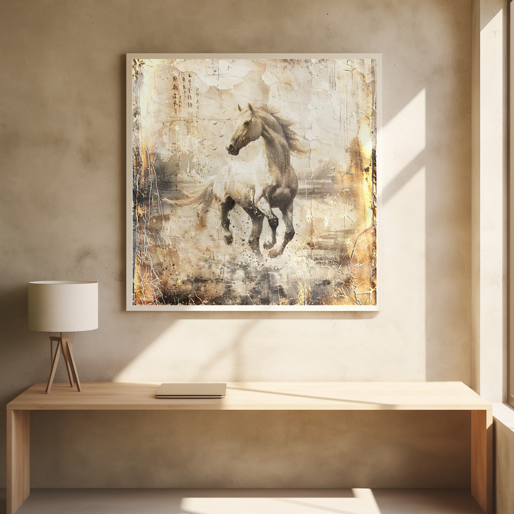 Sample white horses with dusty effect and white frame