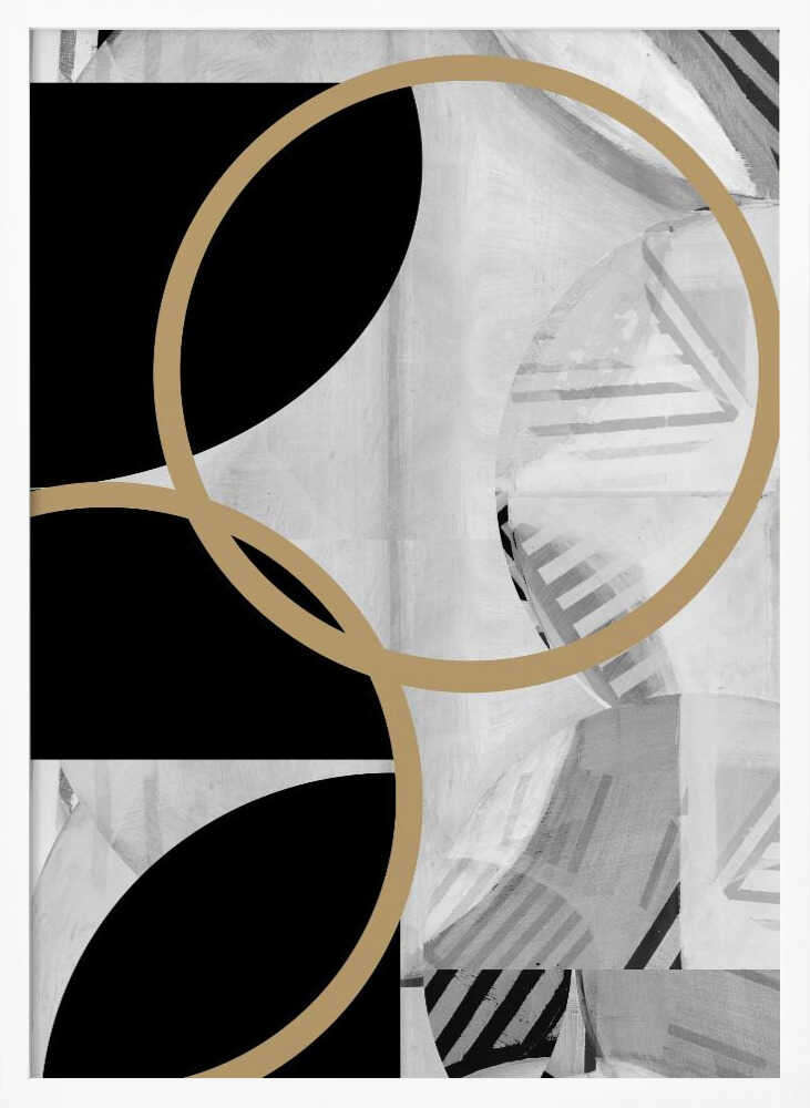Wall art Black and White Stripes Gold Spheres No1
