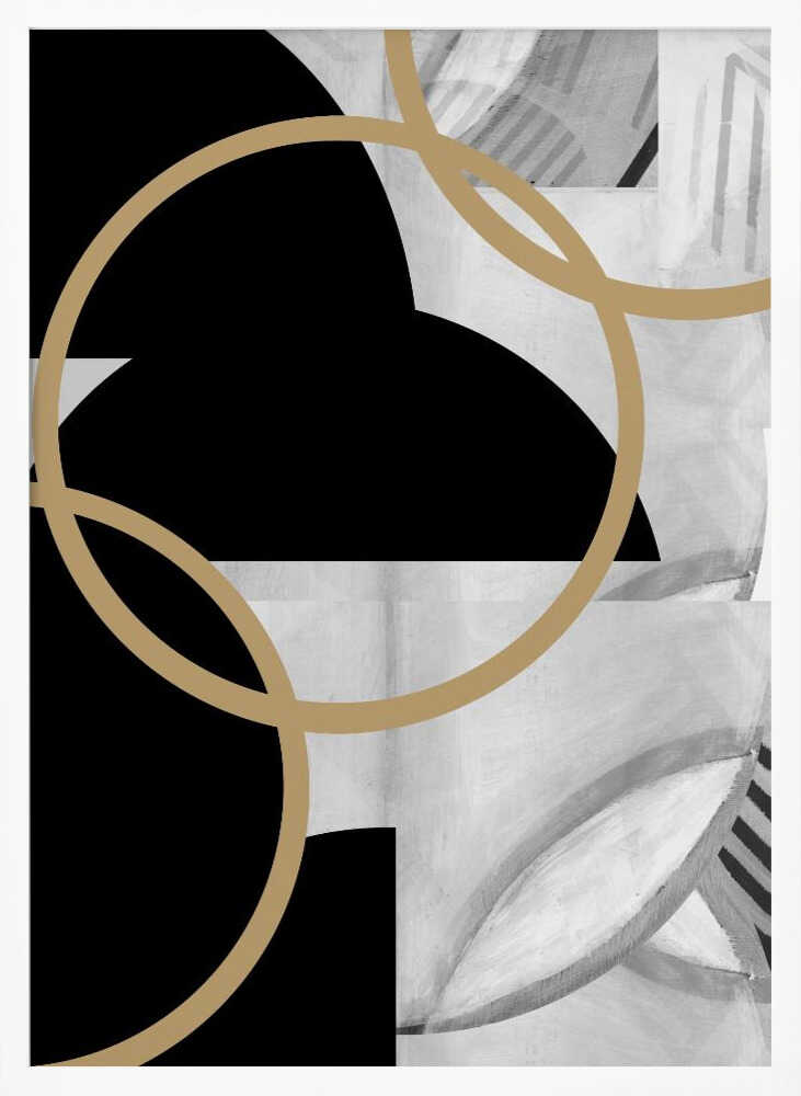 Wall art Black and White Stripes Gold Spheres No3