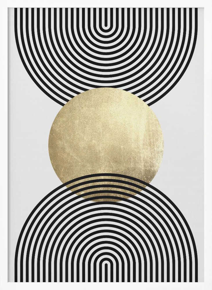 Wall art Golden Textured Circle and Bold Black Lines