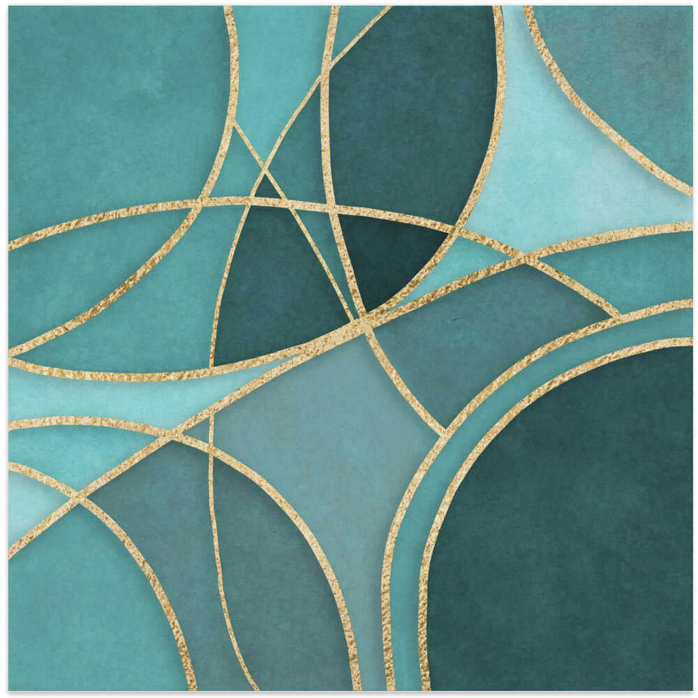 Wall art Round Abstracts Turquoise Gold