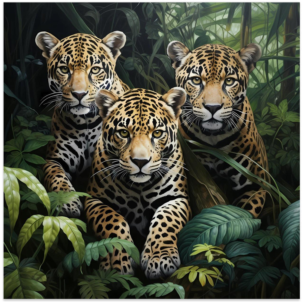 Wall art Three jaguars in the jungle 24X24inch Gallery Wrapped (Ready to Hang)