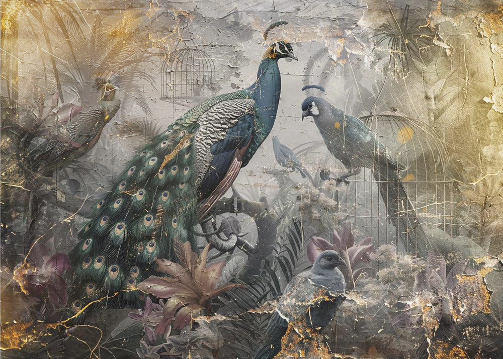 Abstract Art Canvas Print-wall-art-bird-birds-animal-vintage-art-illustration-wallart-18-48X36