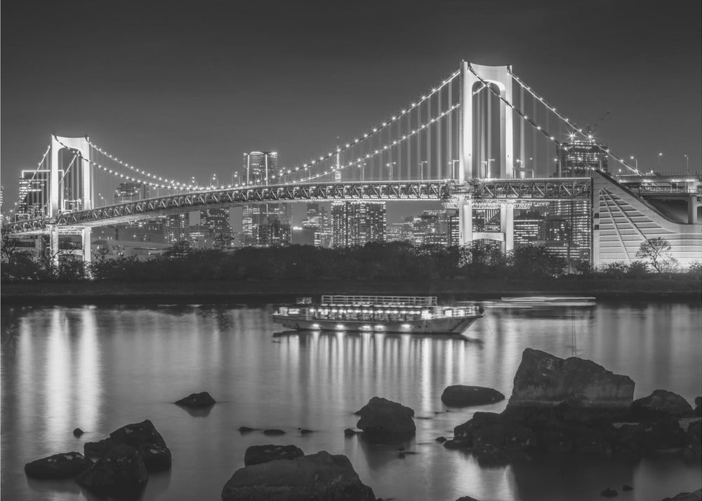 Wall art Charming Rainbow Bridge with Tokyo Skyline in the evening - monochrome panorama
