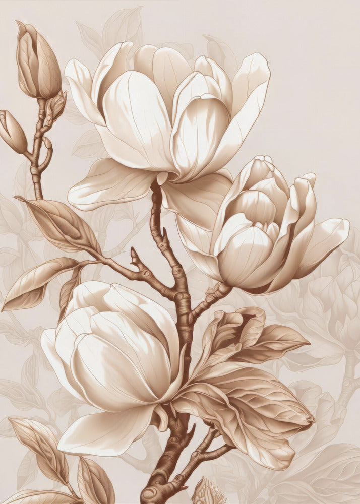 Beige Flowers 2 Wall Artwork Gallery Wrapped (Ready to Hang)