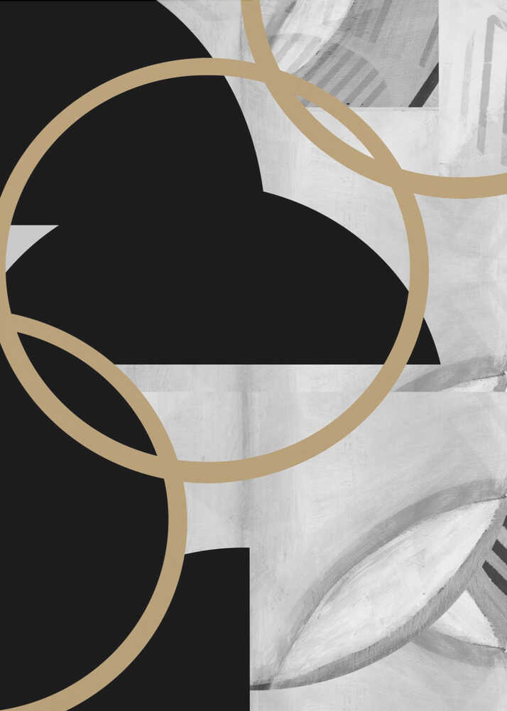 Wall art Black and White Stripes Gold Spheres No3