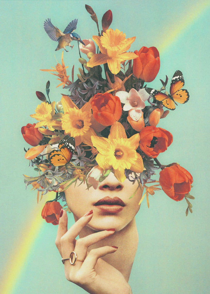 Wall art Baby's in bloom - Rainbow, flowers, birds & butterflies