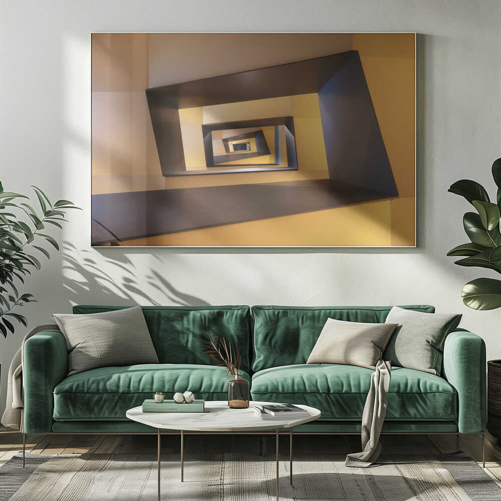 Wall art Several geometric forms in shades from yellow to brown of a staircase in Frankfurt
