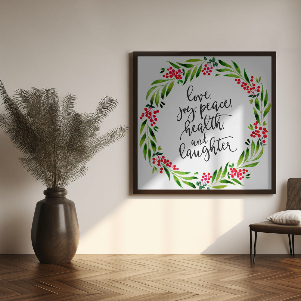 Wall art Watercolor wreath with holiday wishes