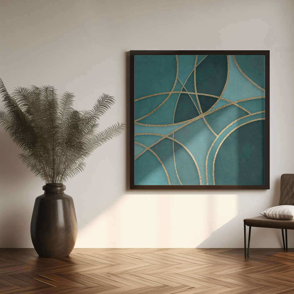 Wall art Round Abstracts Turquoise Gold