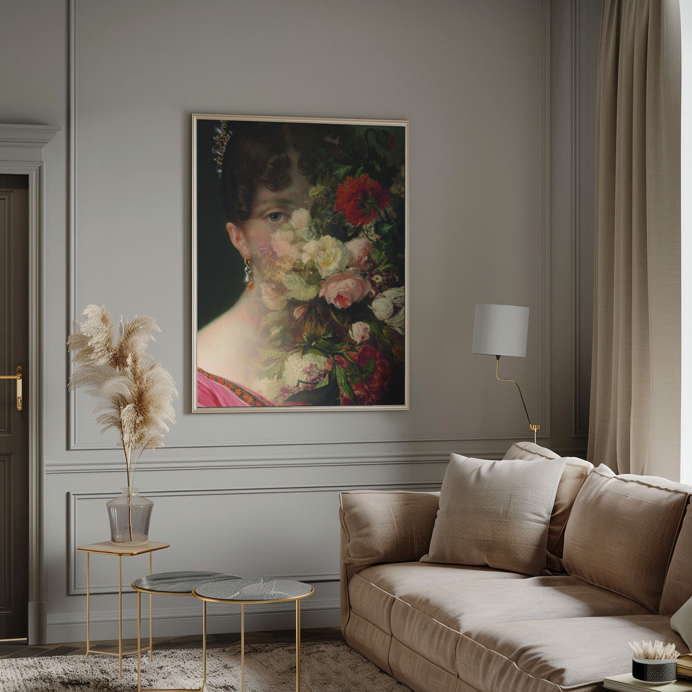 Wall art Portrait of Hortense de Beauharnais, queen of Holland with flower still life