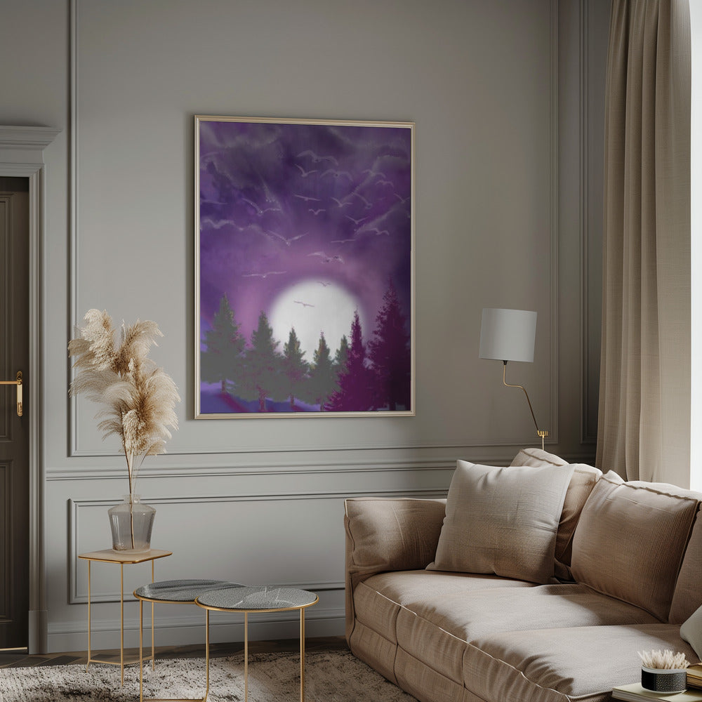 Wall art MOON IN PURPLE SKY Canvas Print