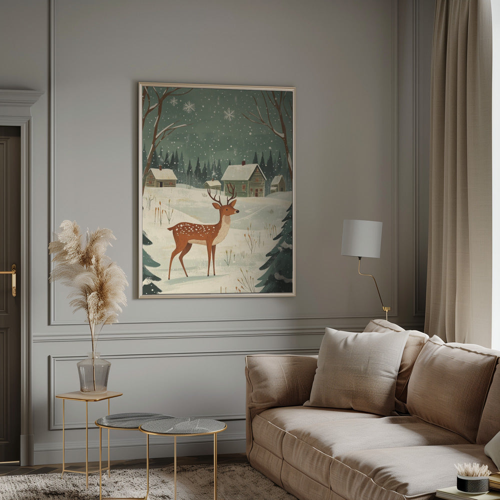 Wall art Deer Winter Holiday Green