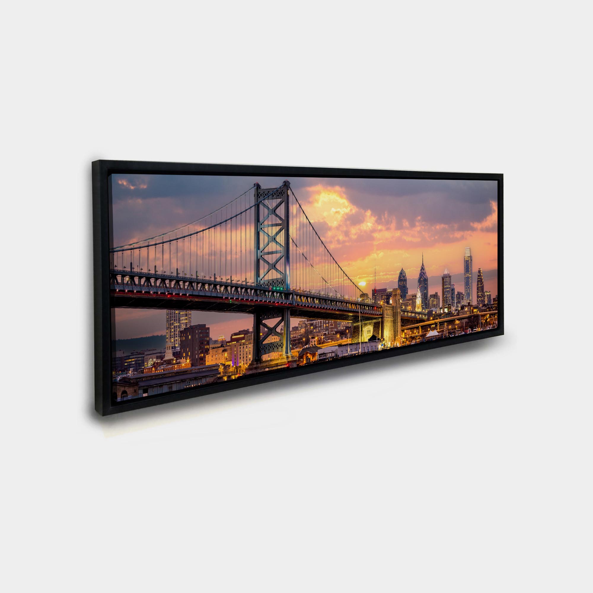 Philadelphia skyline canvas print in black floating frame