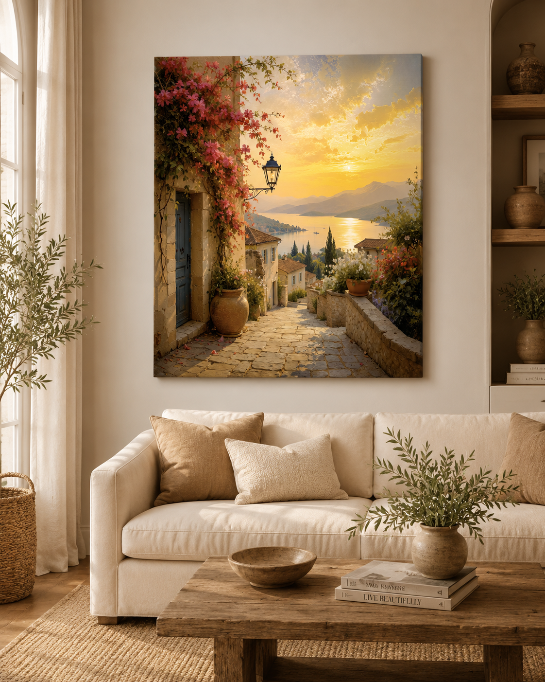 Mediterranean Coastal Canvas Wall Art | Golden Hour