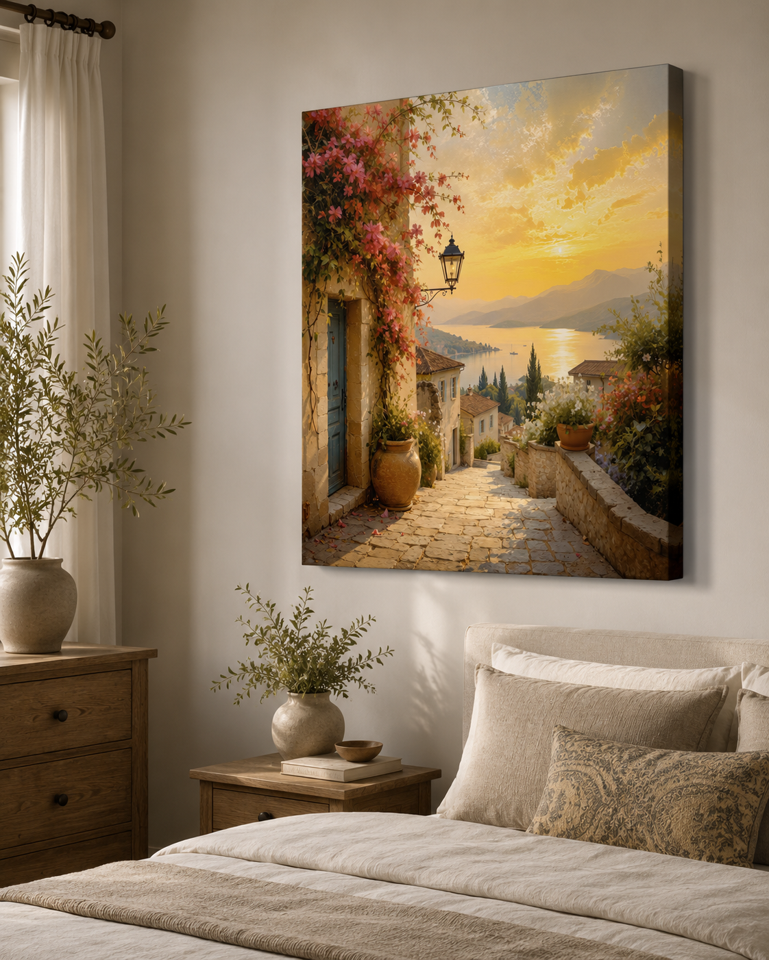 Mediterranean Coastal Canvas Wall Art | Golden Hour