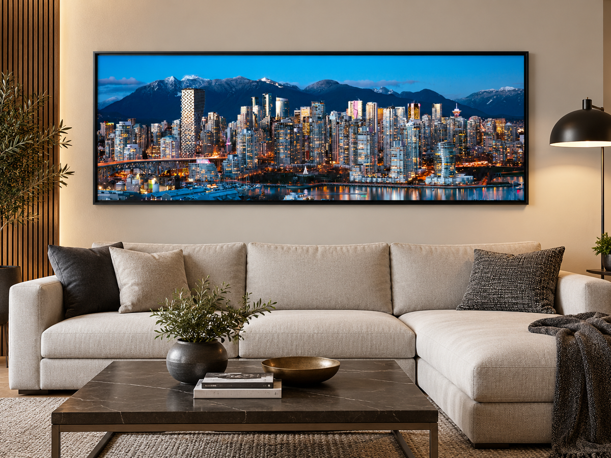 Vancouver Skyline at Blue Hour | Mountains & City Canvas Wall Art