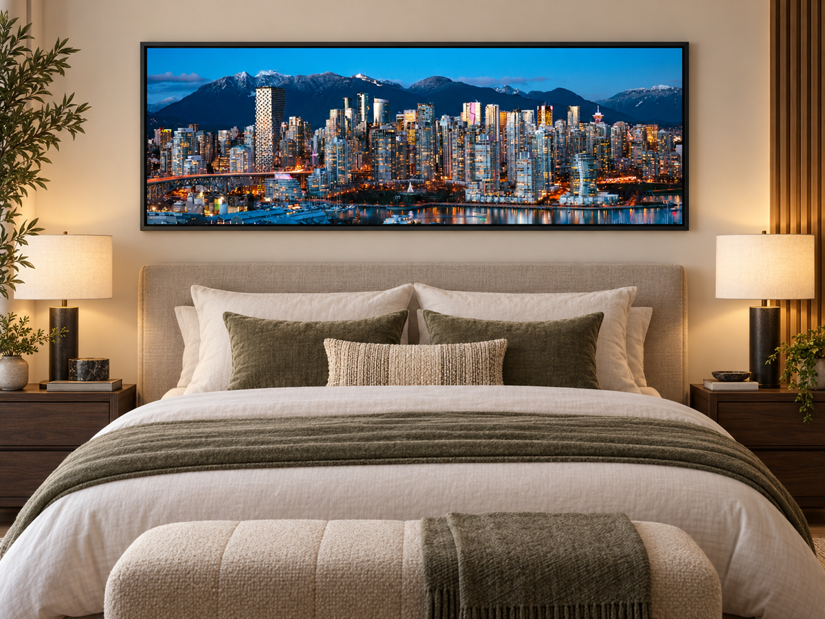Vancouver Skyline at Blue Hour | Mountains & City Canvas Wall Art